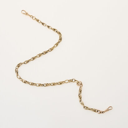 9ct Yellow Gold, 45cm Fob Chain with 'T' bar and Albert clasp