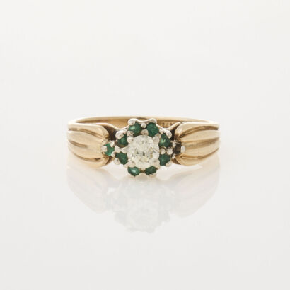 14ct Yellow Gold Emerald and Diamond Ring