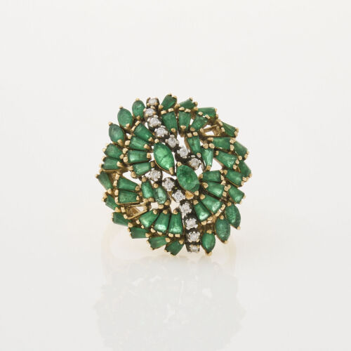 14ct Yellow Gold, Emerald and Diamond Ring