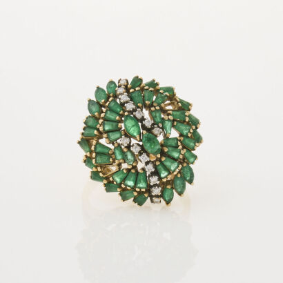 14ct Yellow Gold, Emerald and Diamond Ring