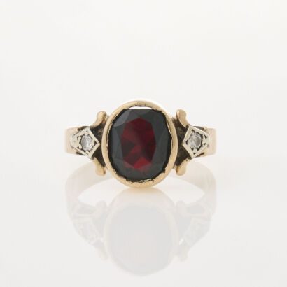 9ct Yellow Gold Garnet and Diamond Ring