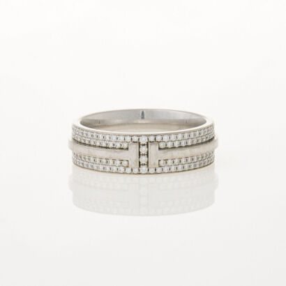 18ct White Gold Tiffany & Co Diamond 'T' Band