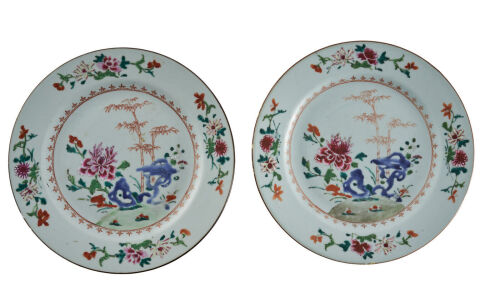 A Pair of Chinese 18th Century Chinese Export Famille-Rose Plates