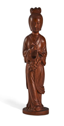 A Chinese Boxwood Carved Young Lady