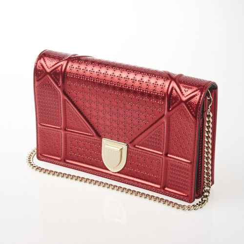 Christian Dior Red Metallic Patent Cannage Diorama Bag