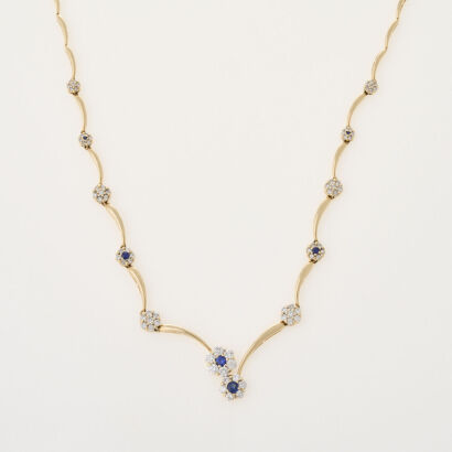 14ct Yellow Gold Diamond & Sapphire Necklace