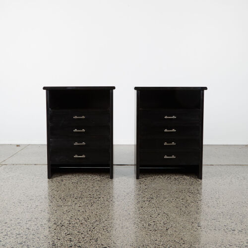 A Pair Of Black Polish Bedside Tables