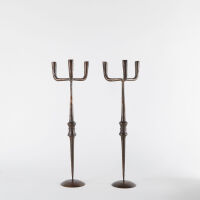 A Pair Of Large Bronze Crafted Candle Sticks