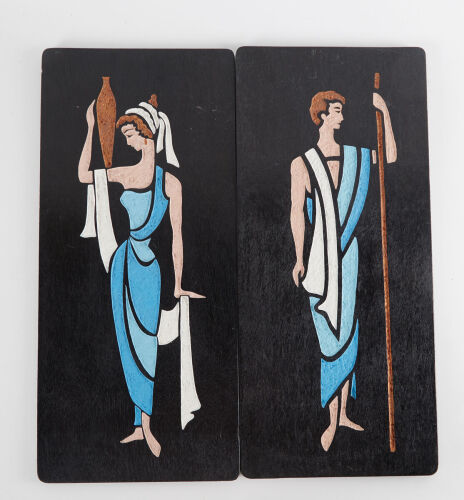 A Pair Of Carved Wooden Mid-Century Wall Plaques Made In Tel-Aviv