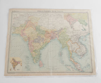 An Antique Map India & Father India - Political. John Bartholomew & Co. The Edinburgh Geographical Institute Circa 1921