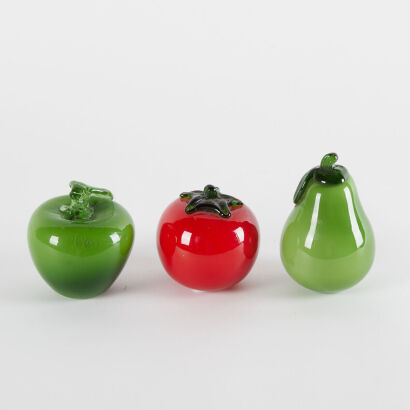 A Trio Of Vintage Art Glass Hand Blown Fruit