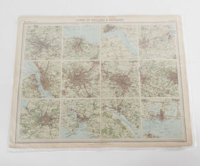 An Antique Map Towns Of England & Scotland. The Bartholomew Geographical Institute Circa 1921