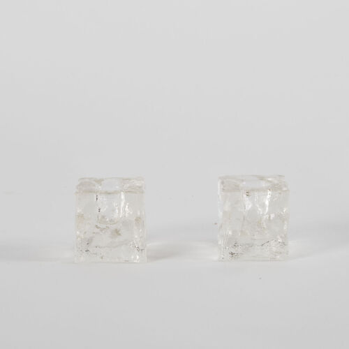 A Pair Of Brutalist Glass Candle Holders