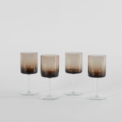 A Set Of Four Vintage Smoked Wine Glasses