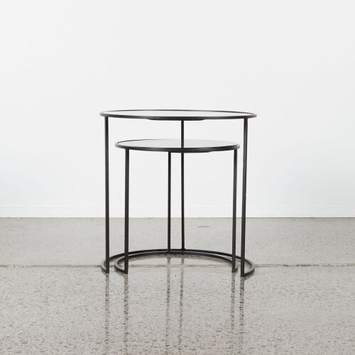 A Set Of Nesting Tables With Mirrored Gold Glass Top