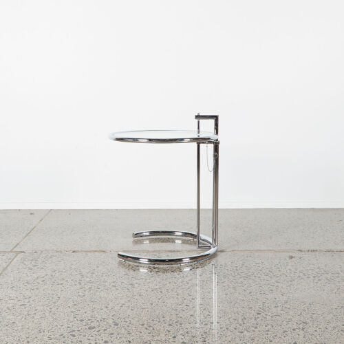 A Chrome and Glass Eileen Gray Style Side Table