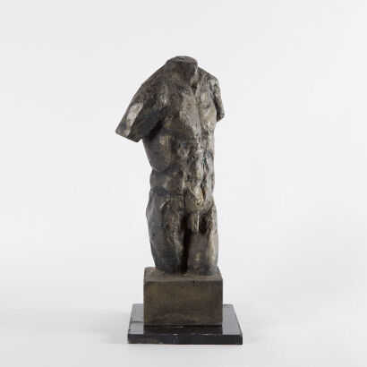 A Brutalist Bronze Sculpture Of A Male Torso