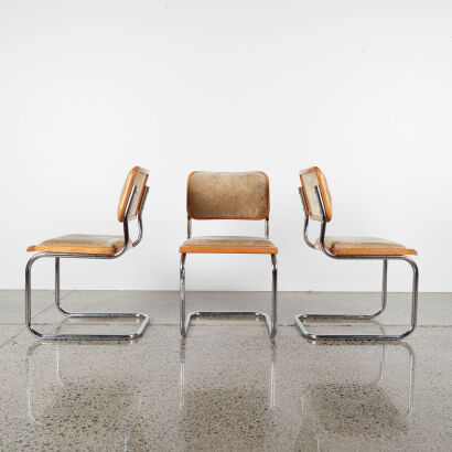 A Trio Of Cesca Chairs with Sage Velour Uhpolstery C.1981