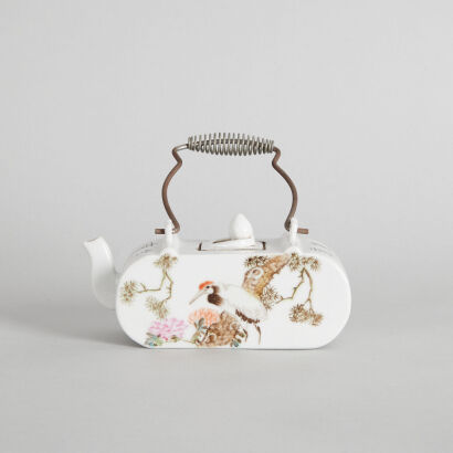 A Chinese Late Qing Dynasty to Republic Period 'Floral and Bird' Tea Pot (Wang Zhang Mark)