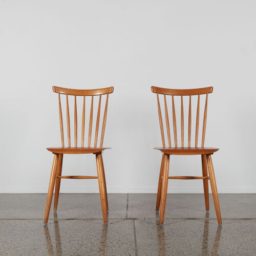 A Pair Of Spindle Backed 1960s French Cafe Chairs