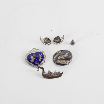 A Collection Of Six Siam Sterling Silver And Enamel Items