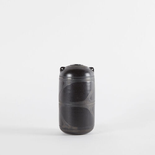 A Black Ceramic Poly-chrome Vase