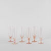 A Set Of Six Etched Rose Glass Vintage Champagne Flutes