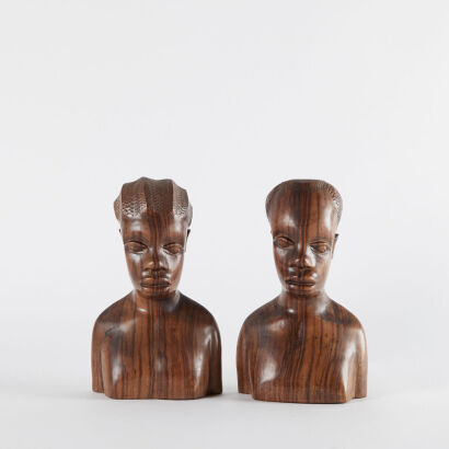 A Pair of Mid-Century Carved Busts from Nigeria