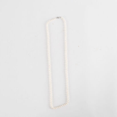 A String Of Cultured Pearls With Silver Clasps 90Cm