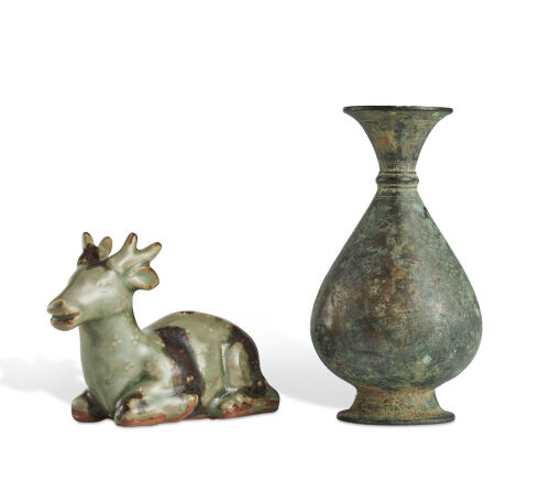 A Chinese Longquan Deer and a Roman Bronze Vase