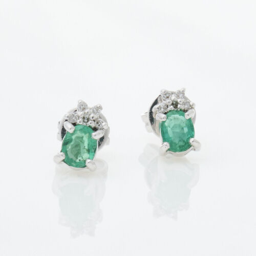 18ct Yellow Gold, Emerald and Diamond Stud Earrings