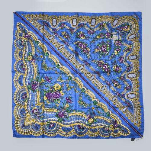 Versace Blue Floral 100% Silk Scarf