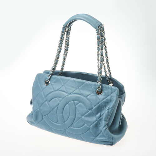 Chanel Stone Blue Quilted Caviar Leather Petite Timeless Tote