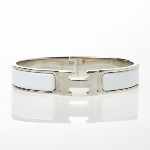 Hermès Clic H White Enamel Bangle with Box