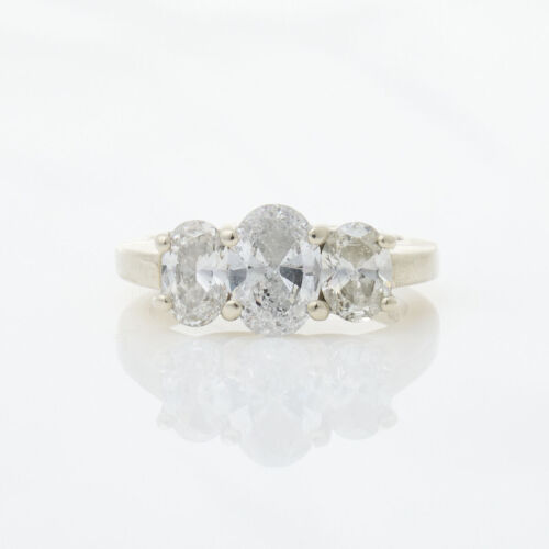 14ct White Gold, Three Stone Oval Cut Diamond Ring of 2.00cts Total Diamond Weight