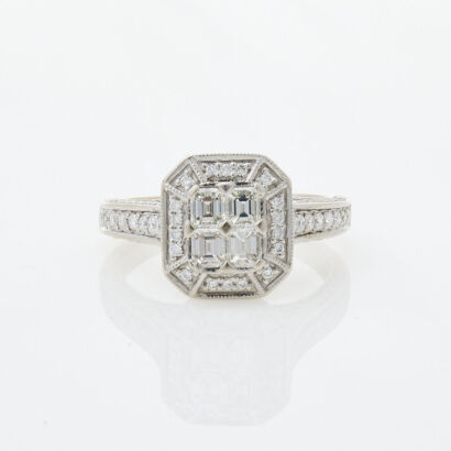 14ct White Gold, Modern Diamond Ring of 1.17cts Total Diamond Weight