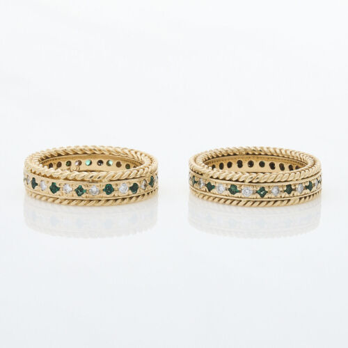 A.G.A Correa, 14ct Yellow Gold Rope Style Matching Emerald and Diamond Bands