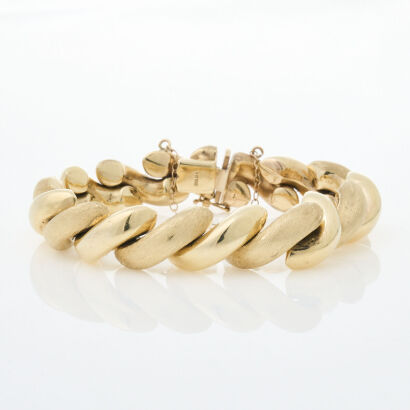 14ct Yellow Gold, 18cm Hollow Link Bracelet with Hidden Clasp