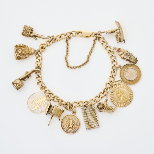9ct Yellow Gold, Multi Charm Bracelet