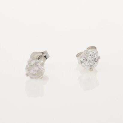 14ct White Gold Diamond Studs, .81 carats Total Diamond Weight