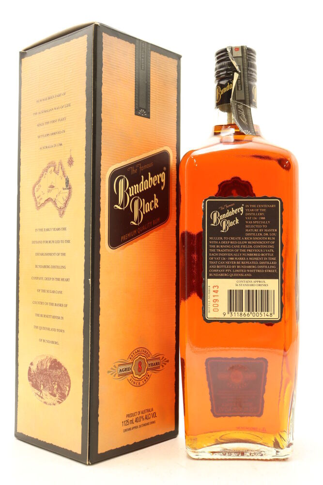1) 1988 Bundaberg Black Vat 136 Limited Release Rum, 40% ABV, 1125ml