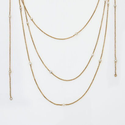 9ct Yellow Gold, 158cm Chain with Seed Pearls