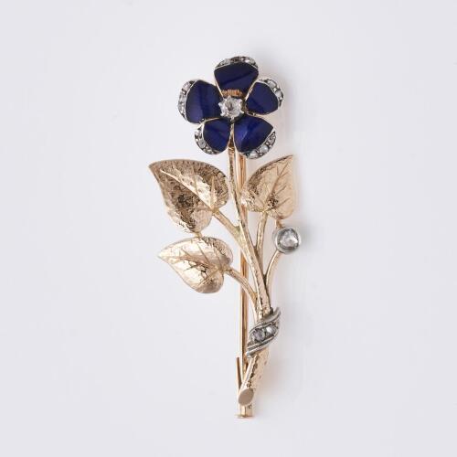 18ct Yellow Gold Estate Damond Flower Brooch