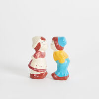 A Pair of Spartan Kissing Boy and Girl Salt and Pepper Shakers