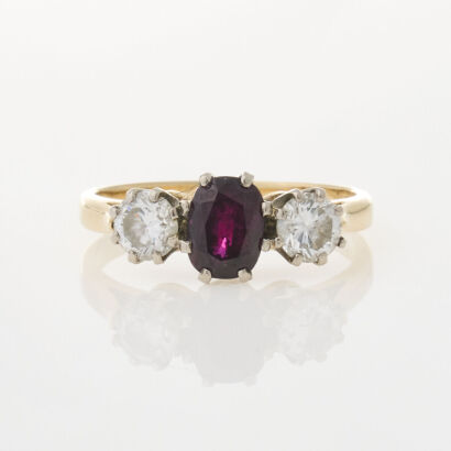 18ct Yellow and White Gold Vintage 1.10ct Ruby and Diamond Ring