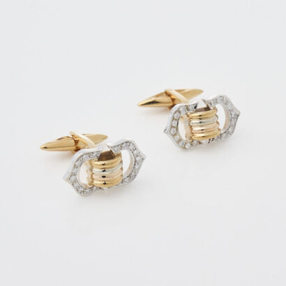 18ct Yellow & White Gold, Diamond set Cufflinks of .40ct Total