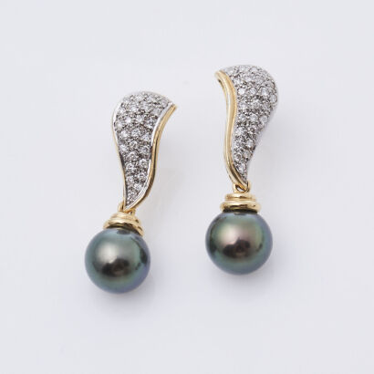 18ct Yellow Gold, 10mm South Sea Pearl and Diamond Earrings