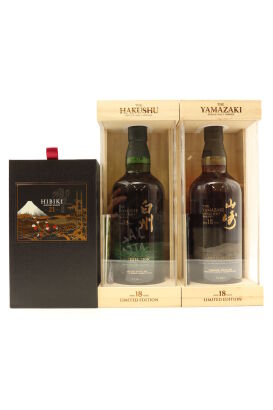 (1) Hibiki 21 Year Old Kacho Fugetsu Limited Edition Blended Japanese Whisky, 43% ABV, (GB) & Yamazaki 18 Year Old Limited Edition, 43% ABV & The Hakushu 18 Year Old Limited Edition, 43%ABV (Sold as One Lot)