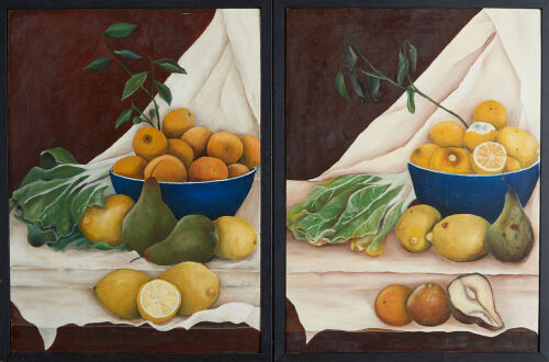 EMILY WOLF Pair of Still Lifes with Lemons and Pears