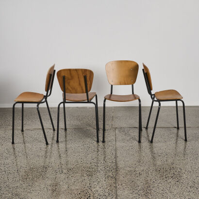 A Set Of Four Ply Topped School Chairs